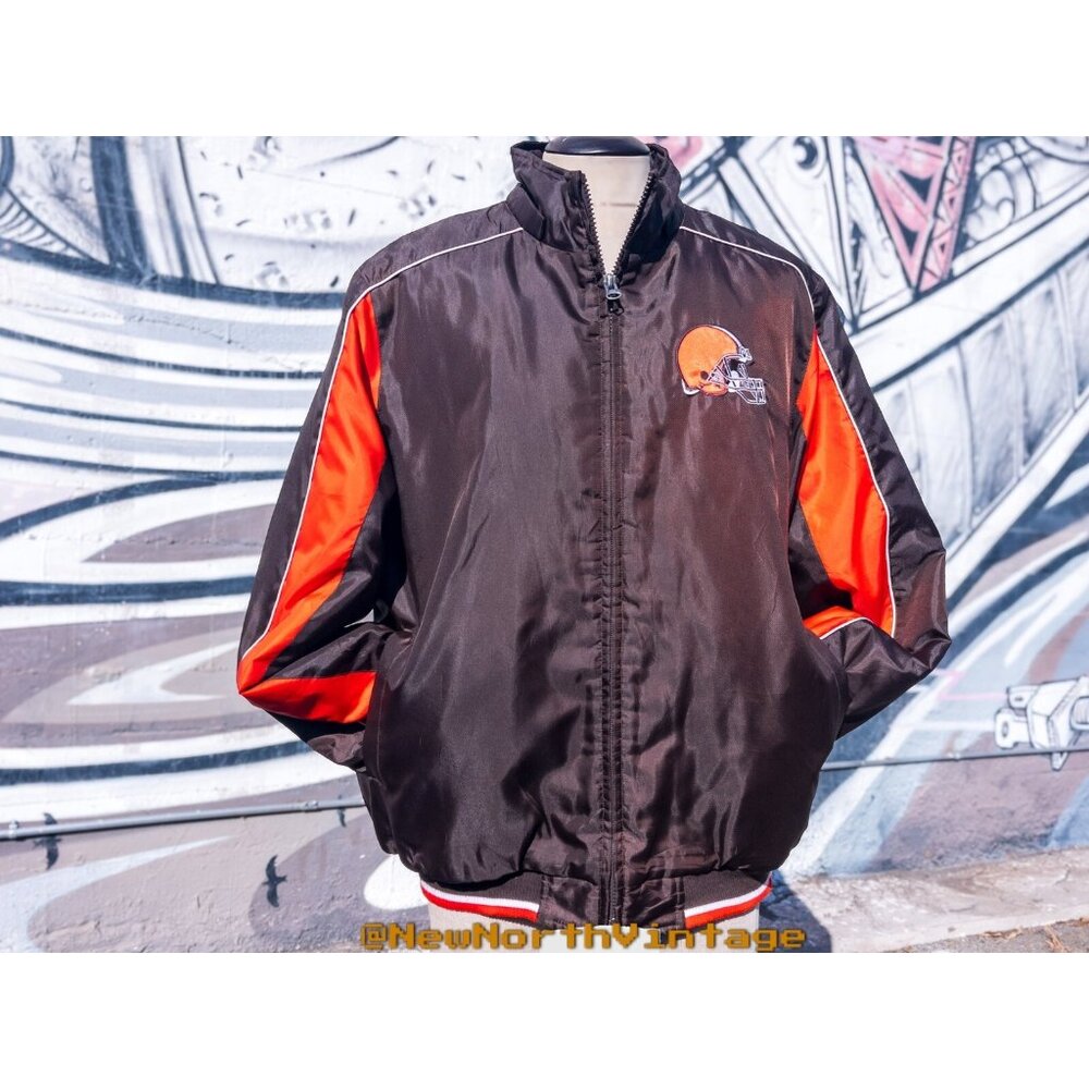 CLEVELAND BROWNS NFL Vintage Puffer Jacket Size XL - Brown With Retro Embroidery